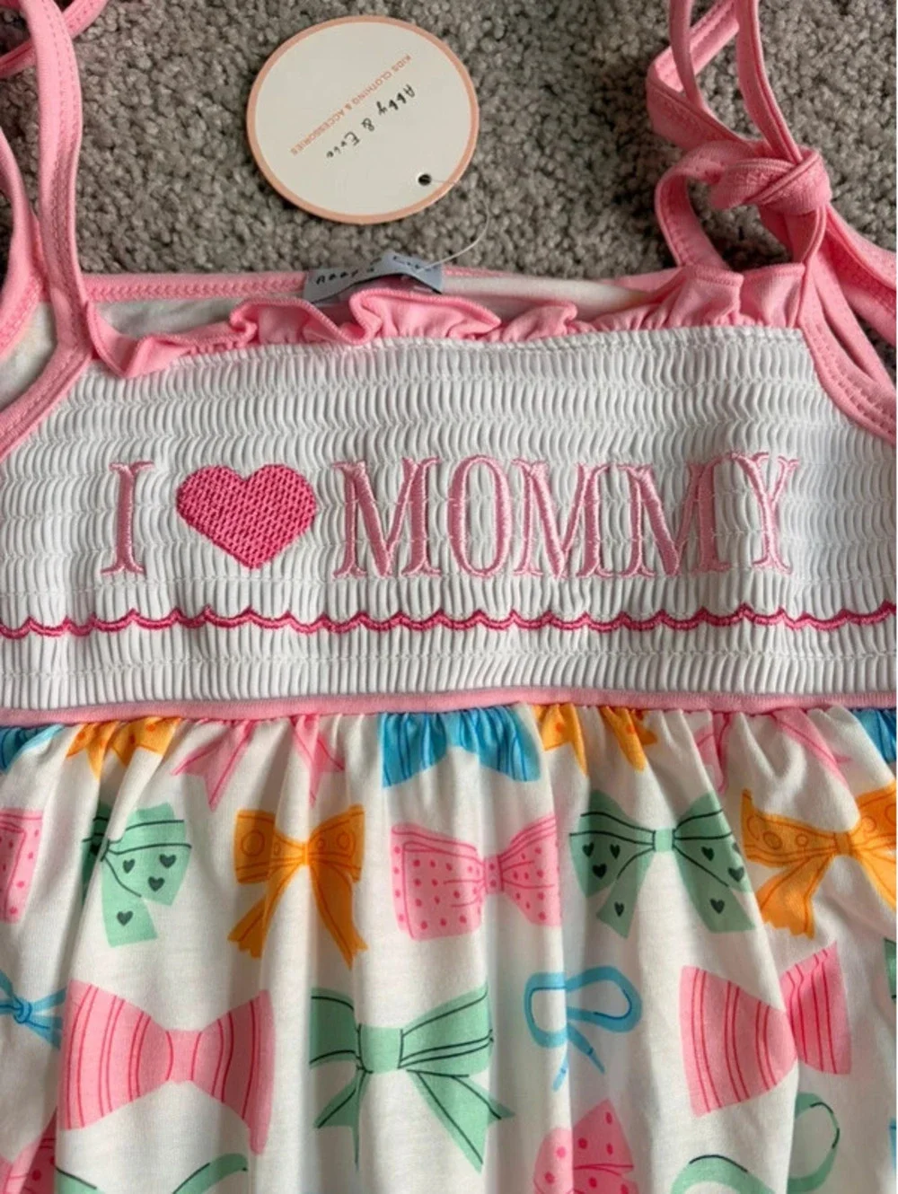 Abby & Evie I Love Mommy Bow Dress Size 5 NWT